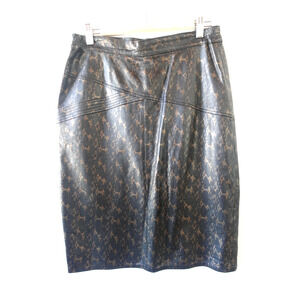 Suzelle Vintage Leather Skirt 14 Dark Brown Animal Print High Rise Retro Baddie